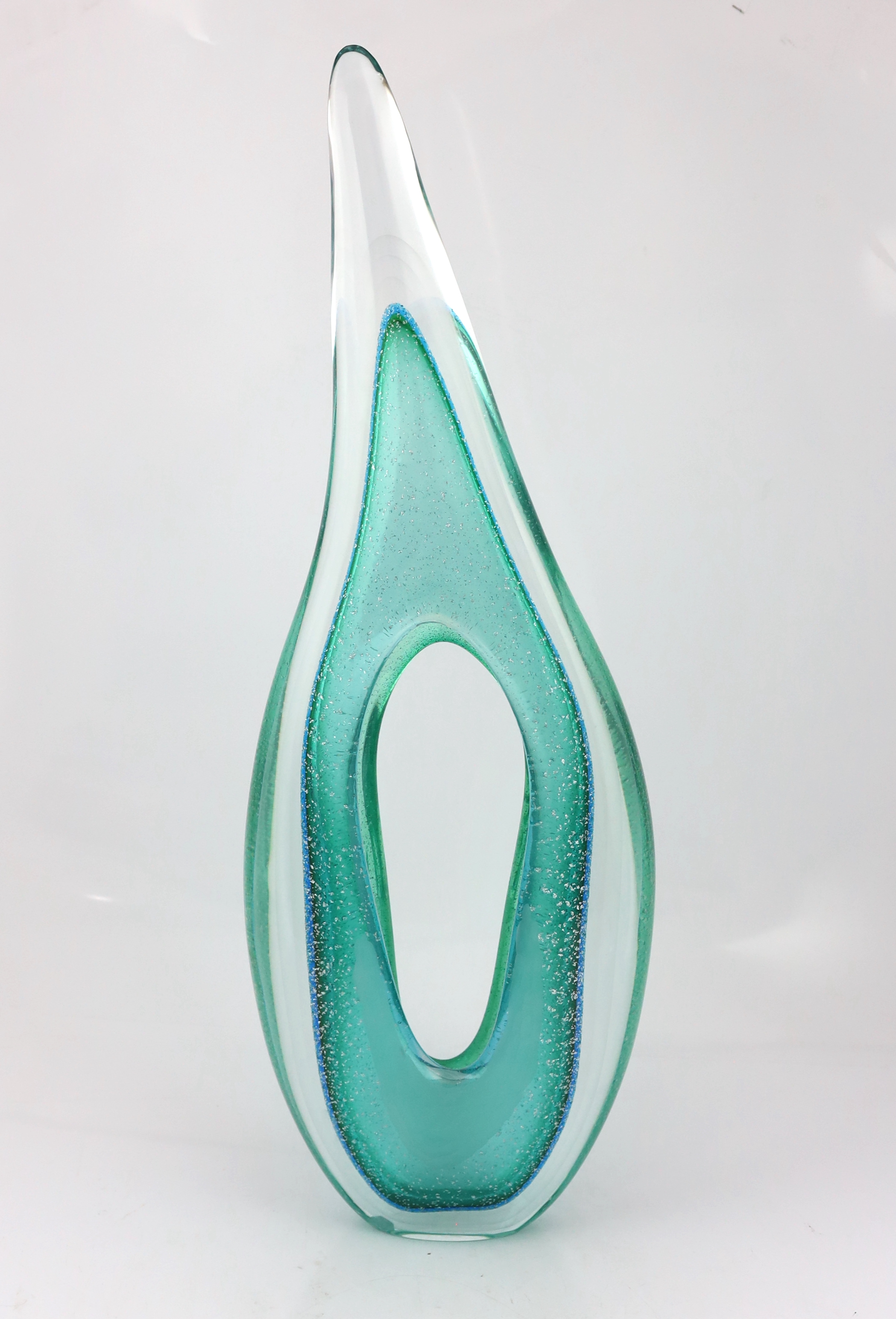 A tall Murano turquoise ‘’eye of a needle’’ glass sculpture